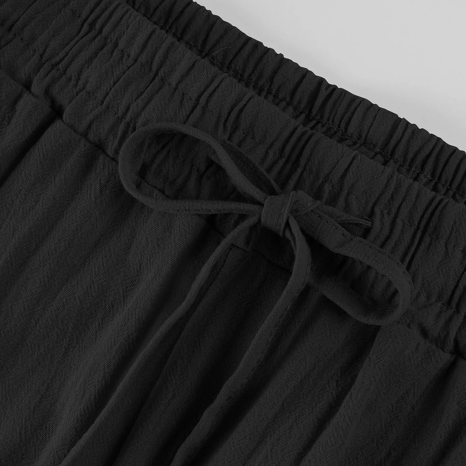 2024 Linen Crop Pants for Women Casual Summer Drawstring High Waisted Joggers with Pockets Straight Leg Cropped Pants
