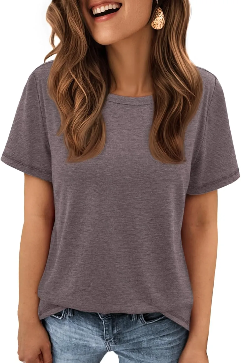 ATHMILE Womens T Shirt Summer Tops Short Sleeve Fashion Basic Casual Oversized Beach Vacation Clothes 2025 Trendy