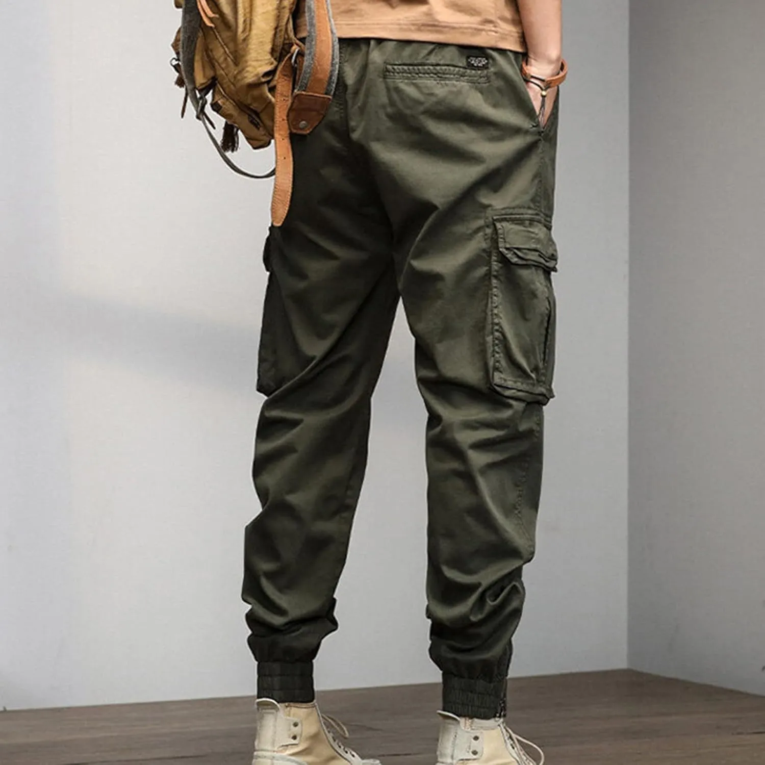 Cargo Pants for Men Big and Tall, Streetwear Khaki Baggy Pants with Zipper Pockets Men Outdoor Cargo Pant Relaxed Fit