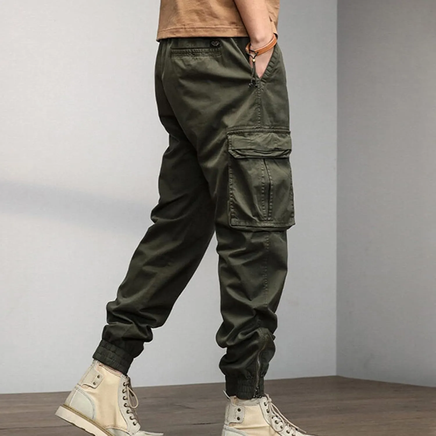 Cargo Pants for Men Big and Tall, Streetwear Khaki Baggy Pants with Zipper Pockets Men Outdoor Cargo Pant Relaxed Fit