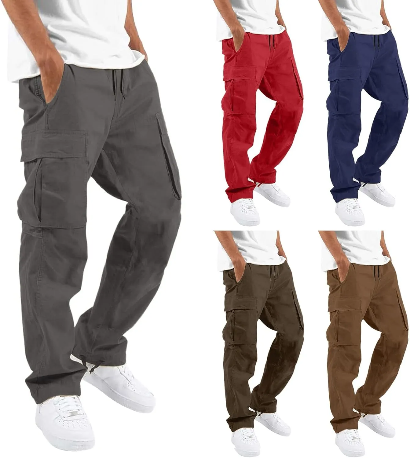 Cargo Sweatpants for Men Pockets Regular & Big Man Sizes Casual Jogger Pant Men's Fleece Lined Cargo Sweatpants Open