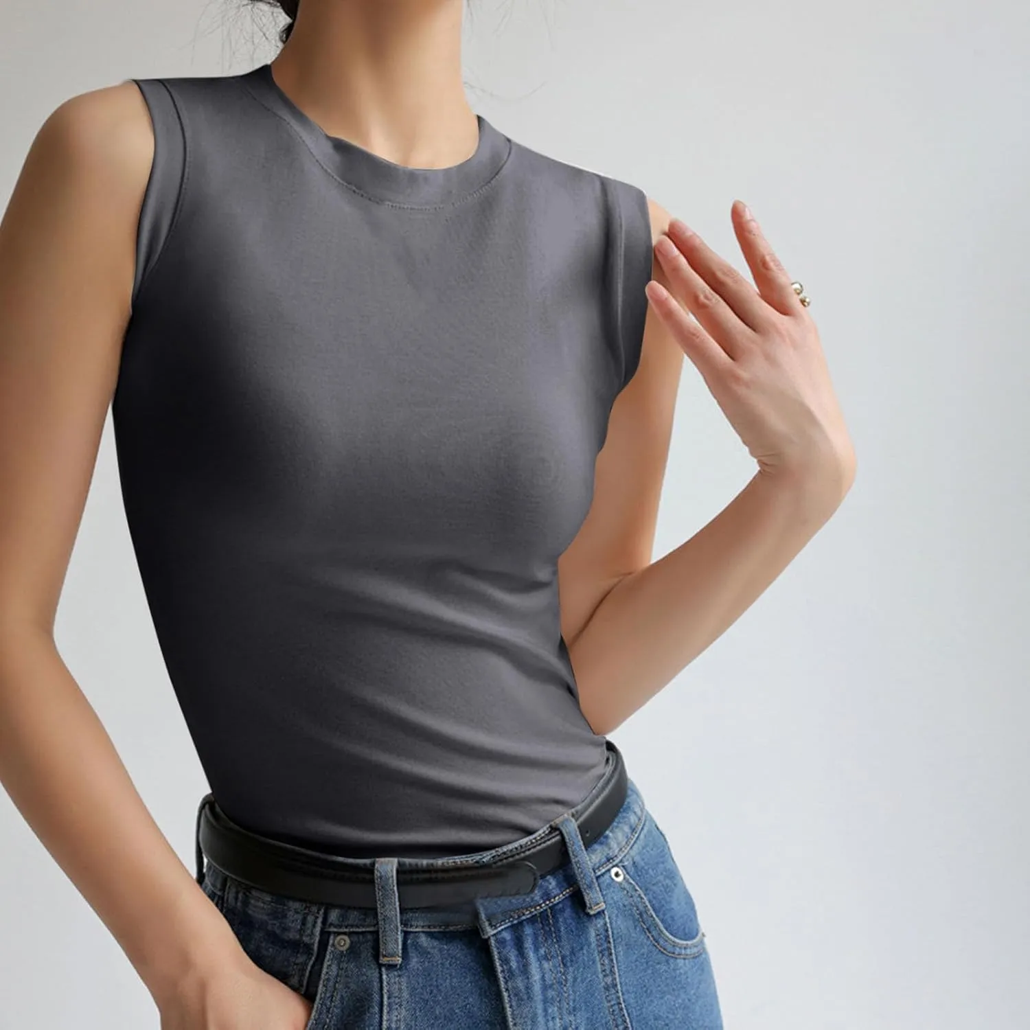 Casual Tank Tops for Women Summer Sleeveless Stretch Athletic Workout Basic Tops Round Neck Trendy Going Out Clothes