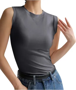 Casual Tank Tops for Women Summer Sleeveless Stretch Athletic Workout Basic Tops Round Neck Trendy Going Out Clothes