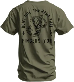 Combat Iron Men's Graphic T-Shirt | Don't Bite The Hand That Fingers You | Cotton-Poly Blend | Athletic Fit, Tagless Comfort