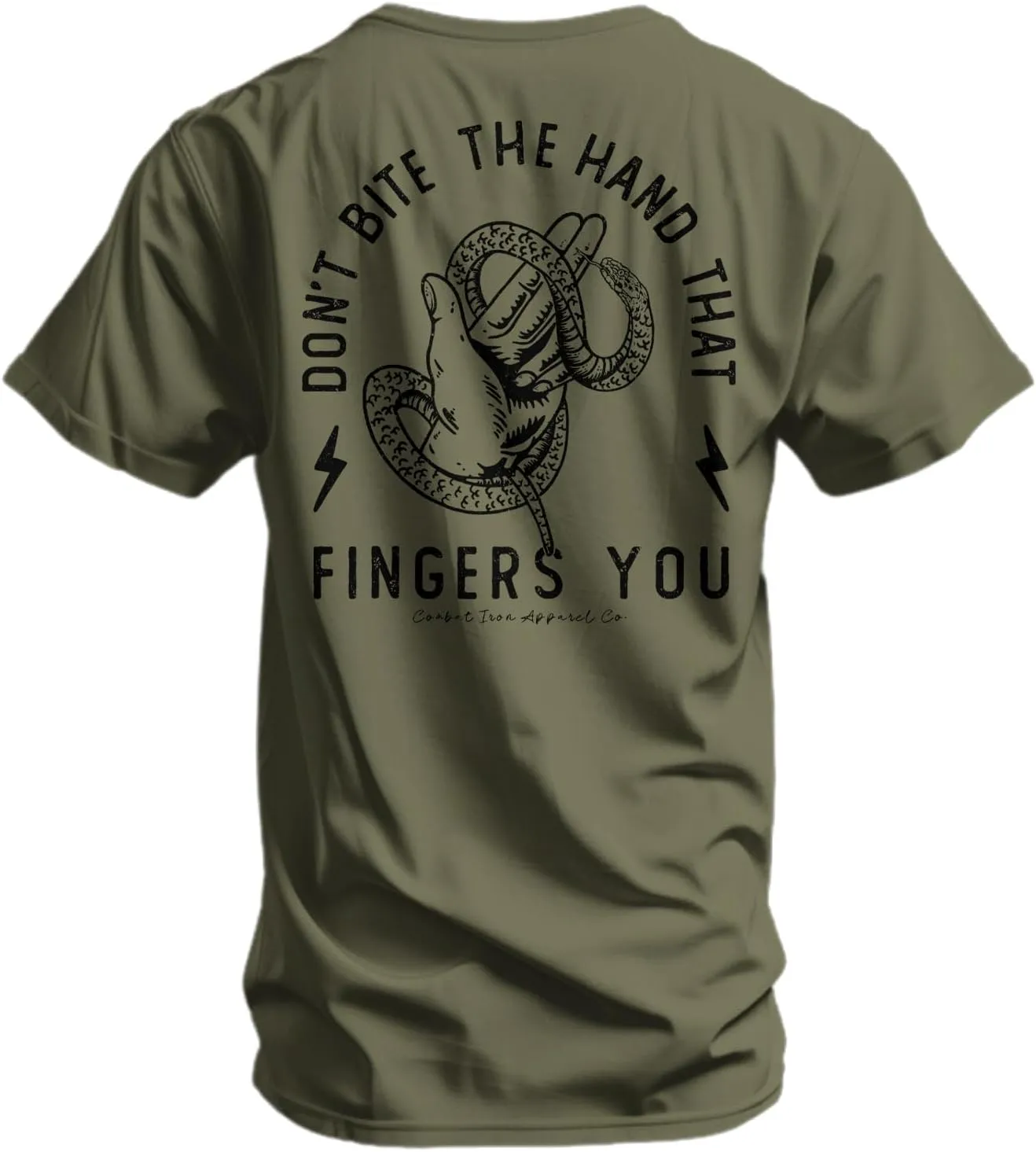 Combat Iron Men's Graphic T-Shirt | Don't Bite The Hand That Fingers You | Cotton-Poly Blend | Athletic Fit, Tagless Comfort