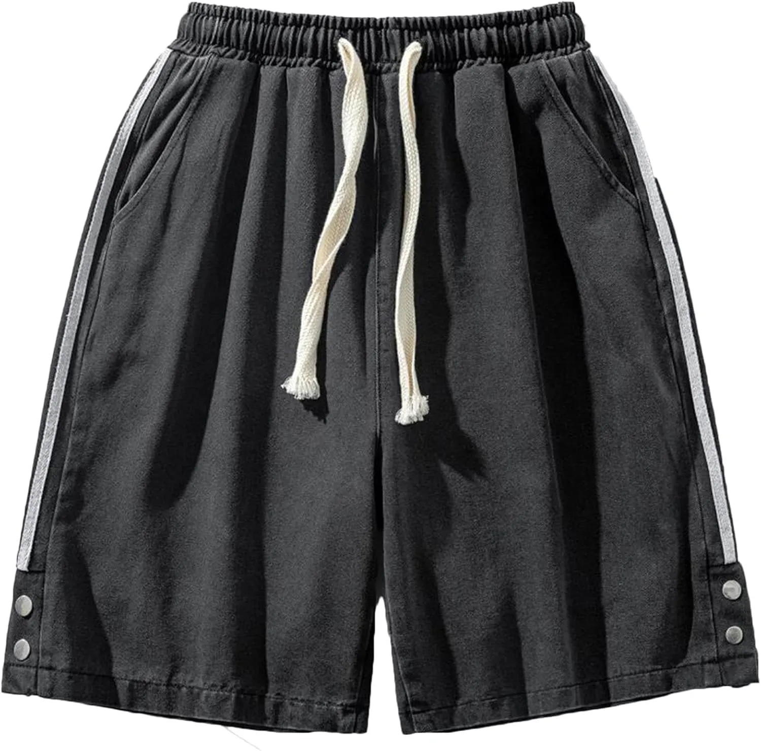 JEsilunmaMY Drawstring Denim Shorts for Men Elastic Waist Relaxed Fit Stripe Jean Shorts Casual Loose Straight Denim Shorts