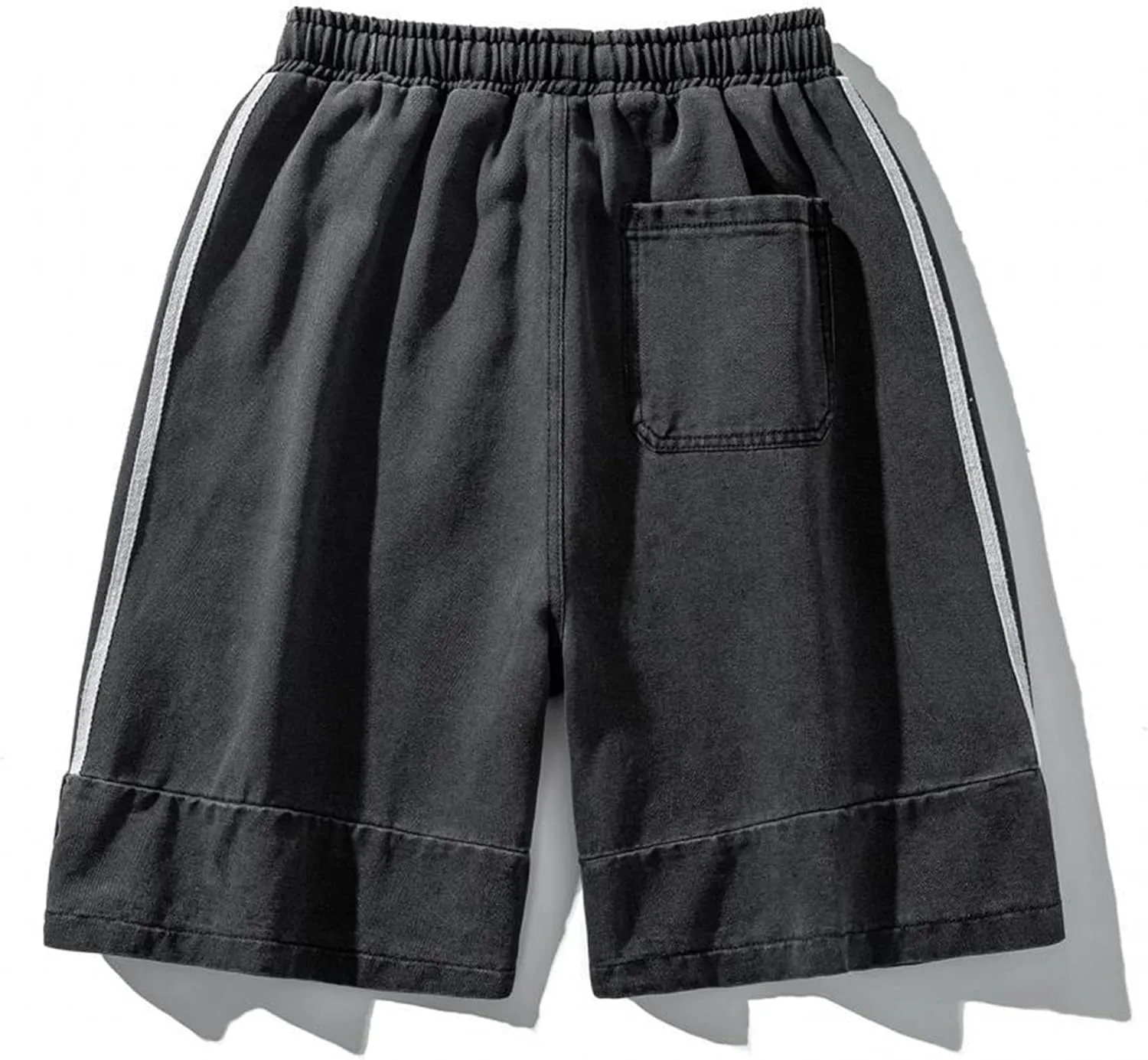 JEsilunmaMY Drawstring Denim Shorts for Men Elastic Waist Relaxed Fit Stripe Jean Shorts Casual Loose Straight Denim Shorts