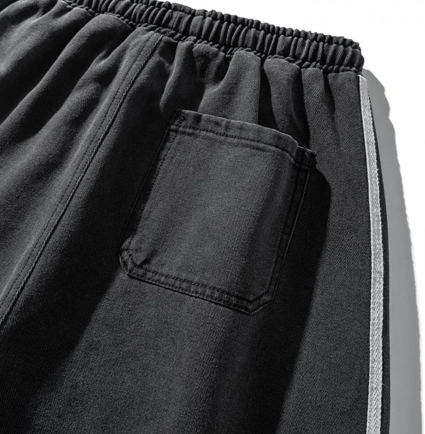 JEsilunmaMY Drawstring Denim Shorts for Men Elastic Waist Relaxed Fit Stripe Jean Shorts Casual Loose Straight Denim Shorts