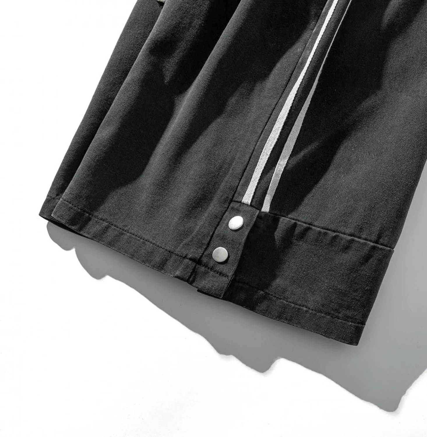 JEsilunmaMY Drawstring Denim Shorts for Men Elastic Waist Relaxed Fit Stripe Jean Shorts Casual Loose Straight Denim Shorts