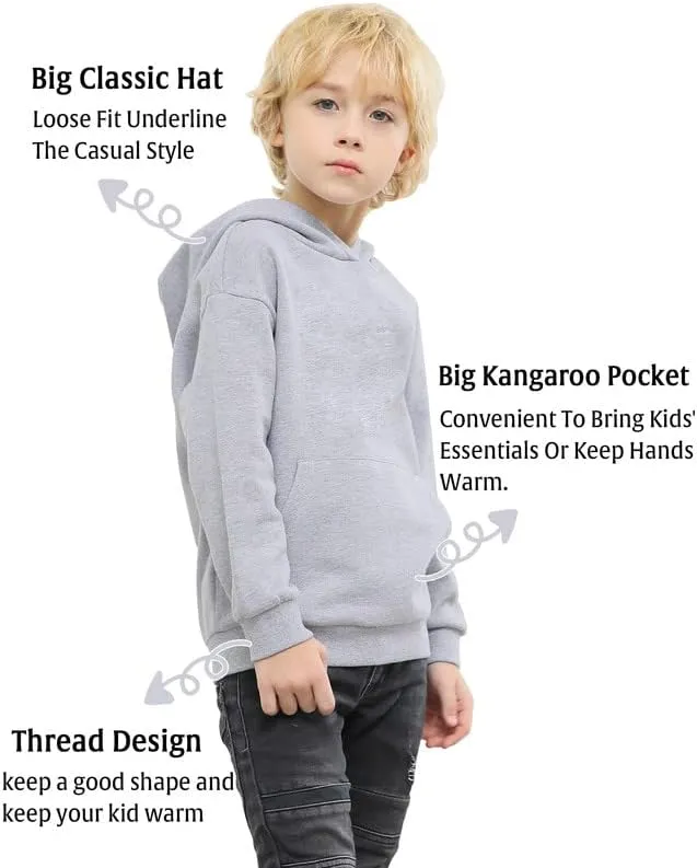 Kids Fleece Sweatshirts Soft Brushed Plain Pullover Hoodie Casual Hooded Sweatshirts for Boys and Girls