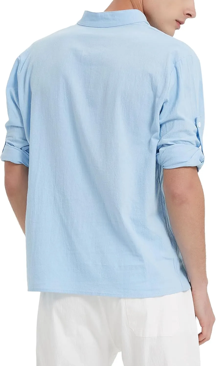 Men's Casual Henley Shirt Cotton Linen Shirts Long Sleeve Hippie Beach T-Shirt