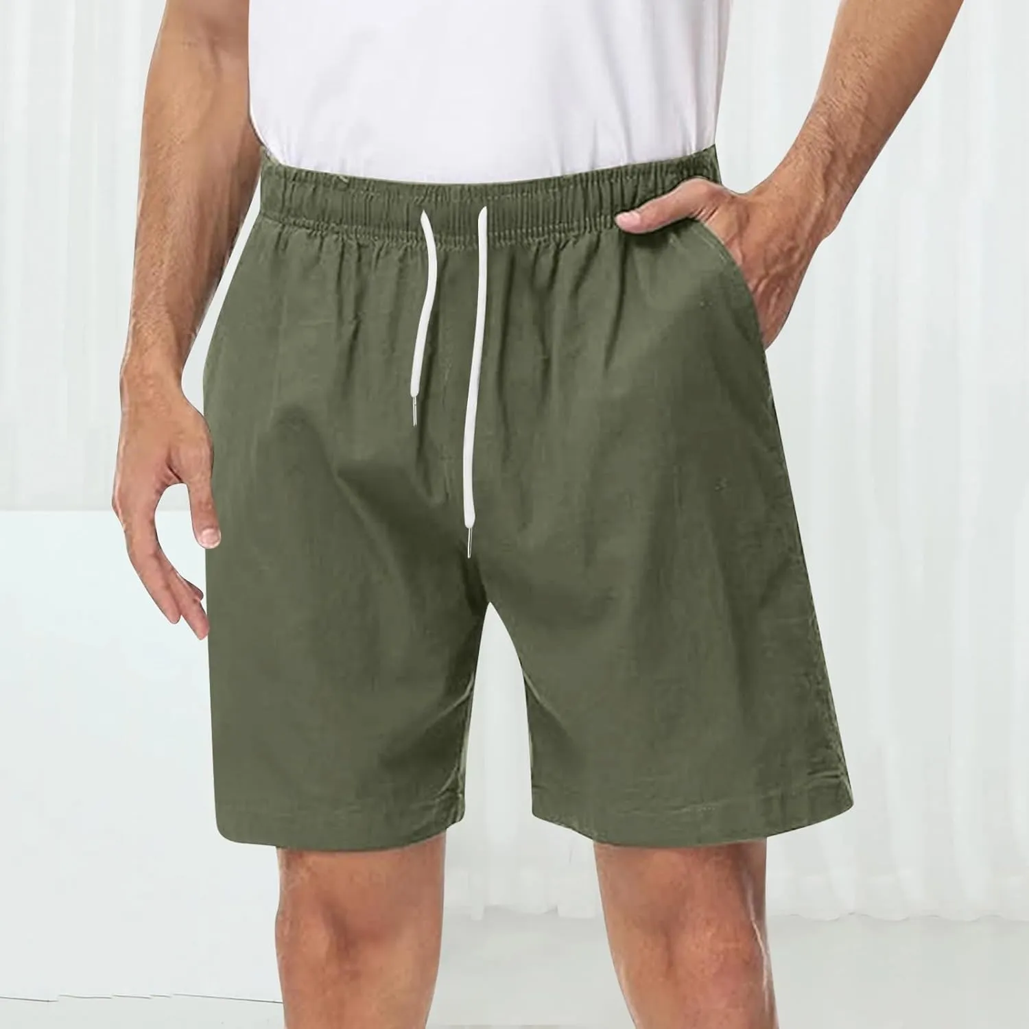 Men's Chino Shorts Casual Elastic Waist Drawstring Lightweight Workout Lounge Beach Jersey Sweat Shorts