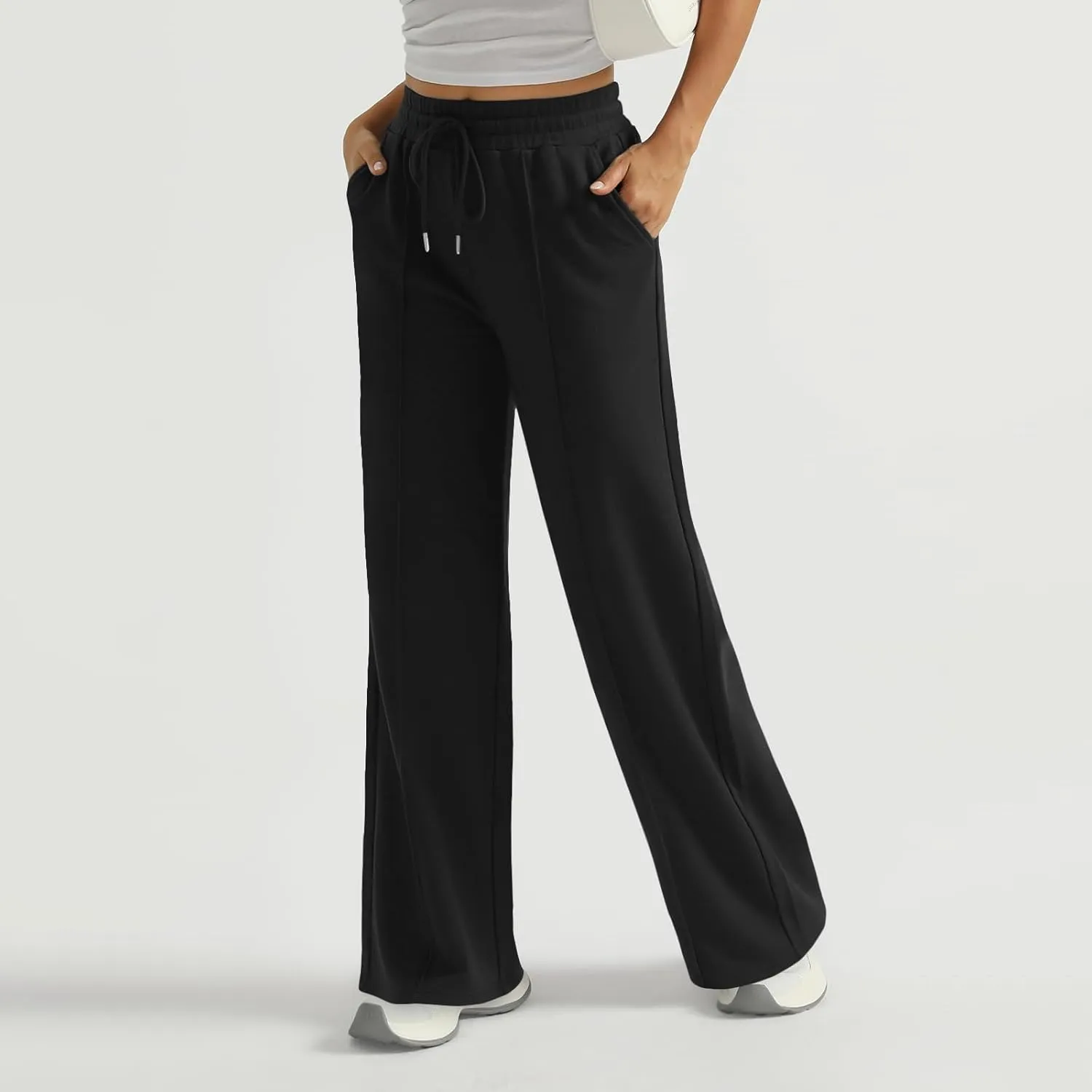 Wide Leg Sweatpants Women Baggy Casual Drawstring High Waisted Flared Pants Loose Lightweight Joggers with Pockets
