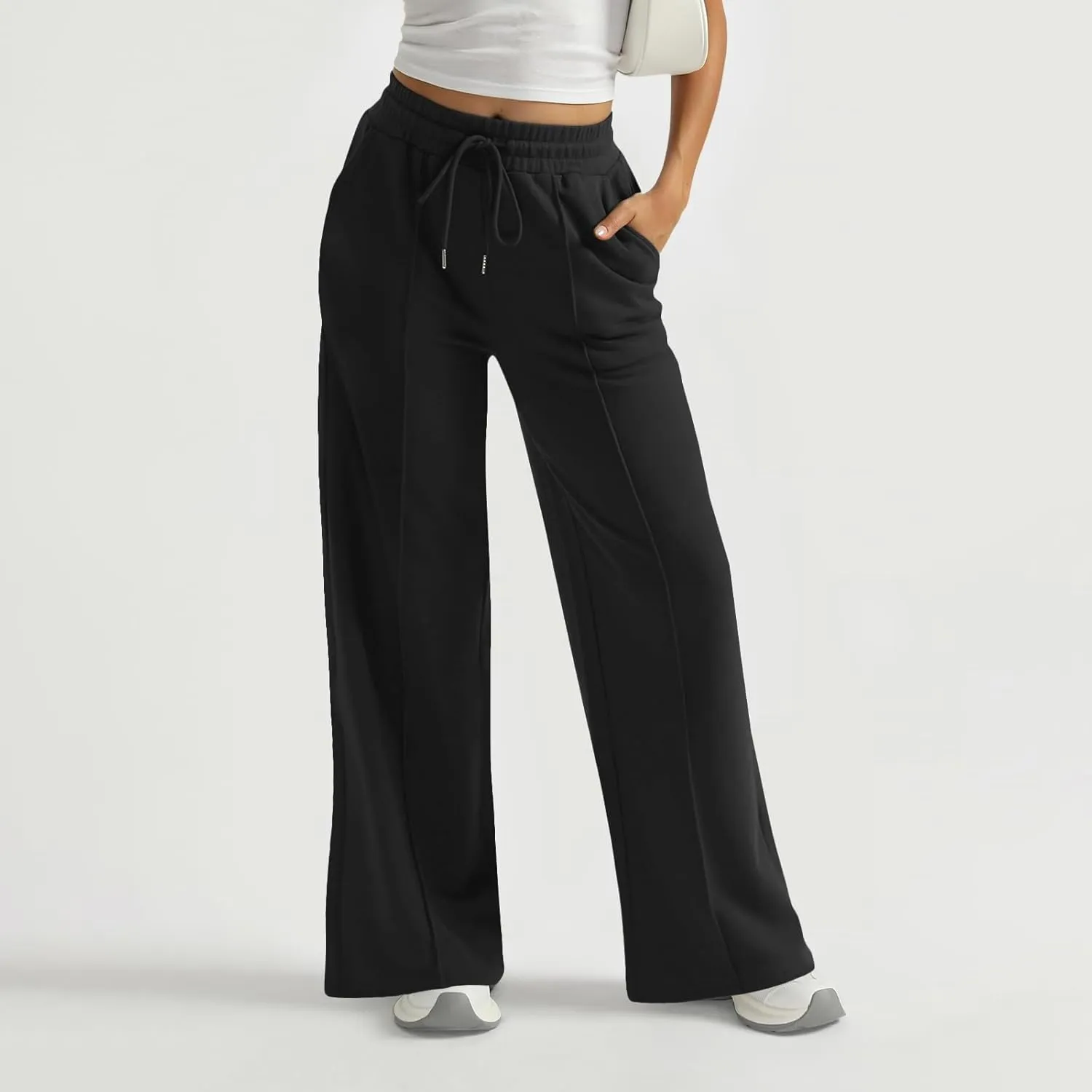 Wide Leg Sweatpants Women Baggy Casual Drawstring High Waisted Flared Pants Loose Lightweight Joggers with Pockets