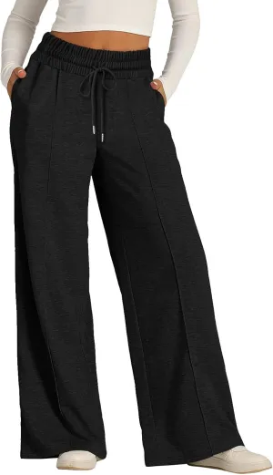 Wide Leg Sweatpants Women Baggy Casual Drawstring Waist Athletic Pants Trendy Workout Lounge Pants with Pockets