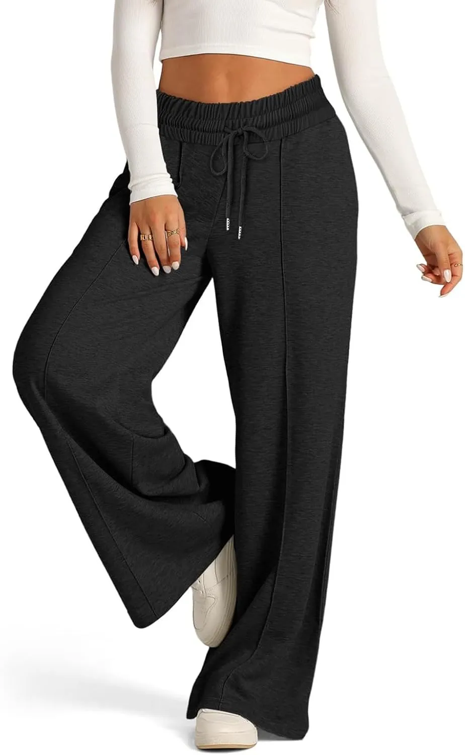 Wide Leg Sweatpants Women Baggy Casual Drawstring Waist Athletic Pants Trendy Workout Lounge Pants with Pockets