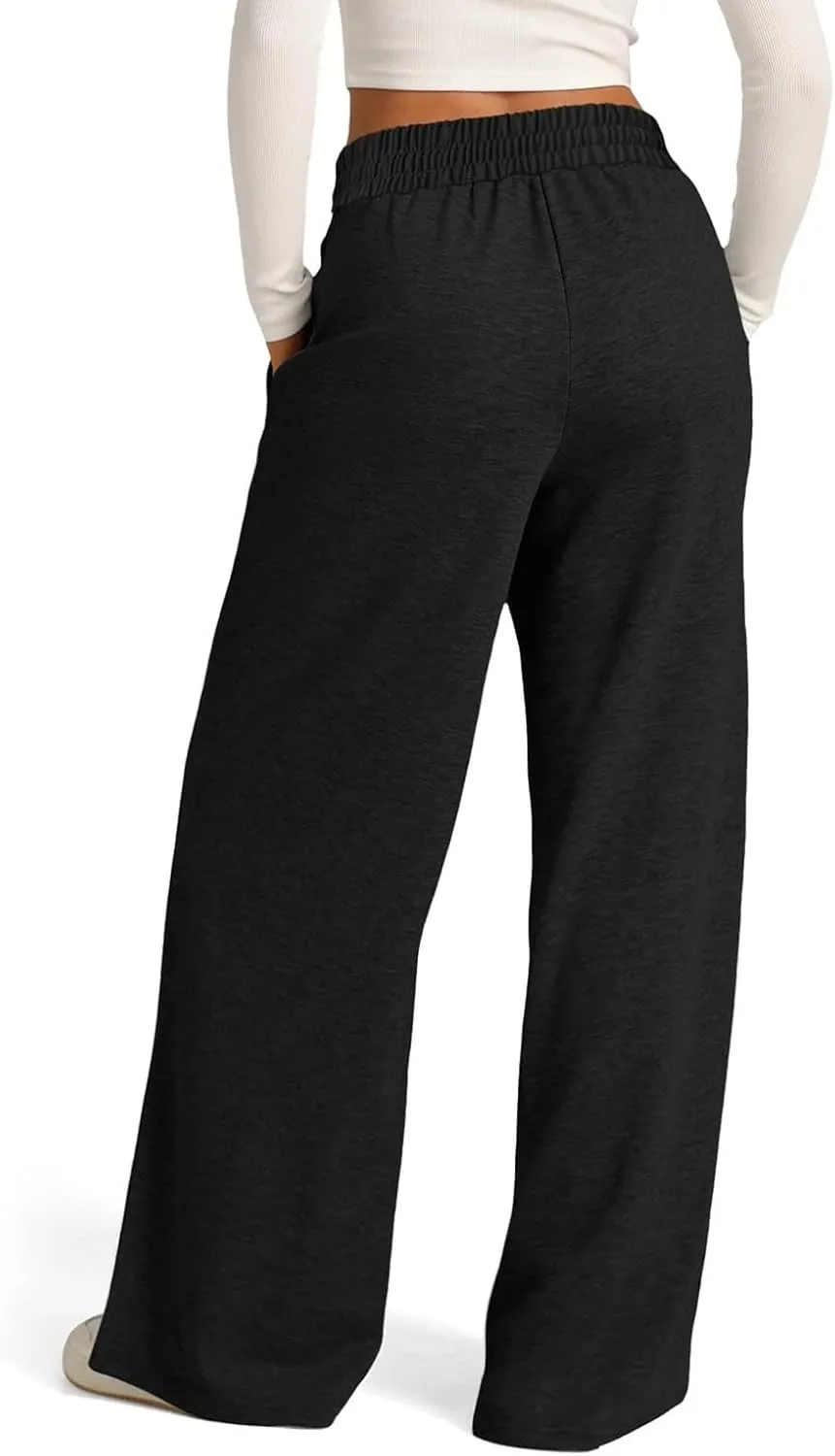 Wide Leg Sweatpants Women Baggy Casual Drawstring Waist Athletic Pants Trendy Workout Lounge Pants with Pockets