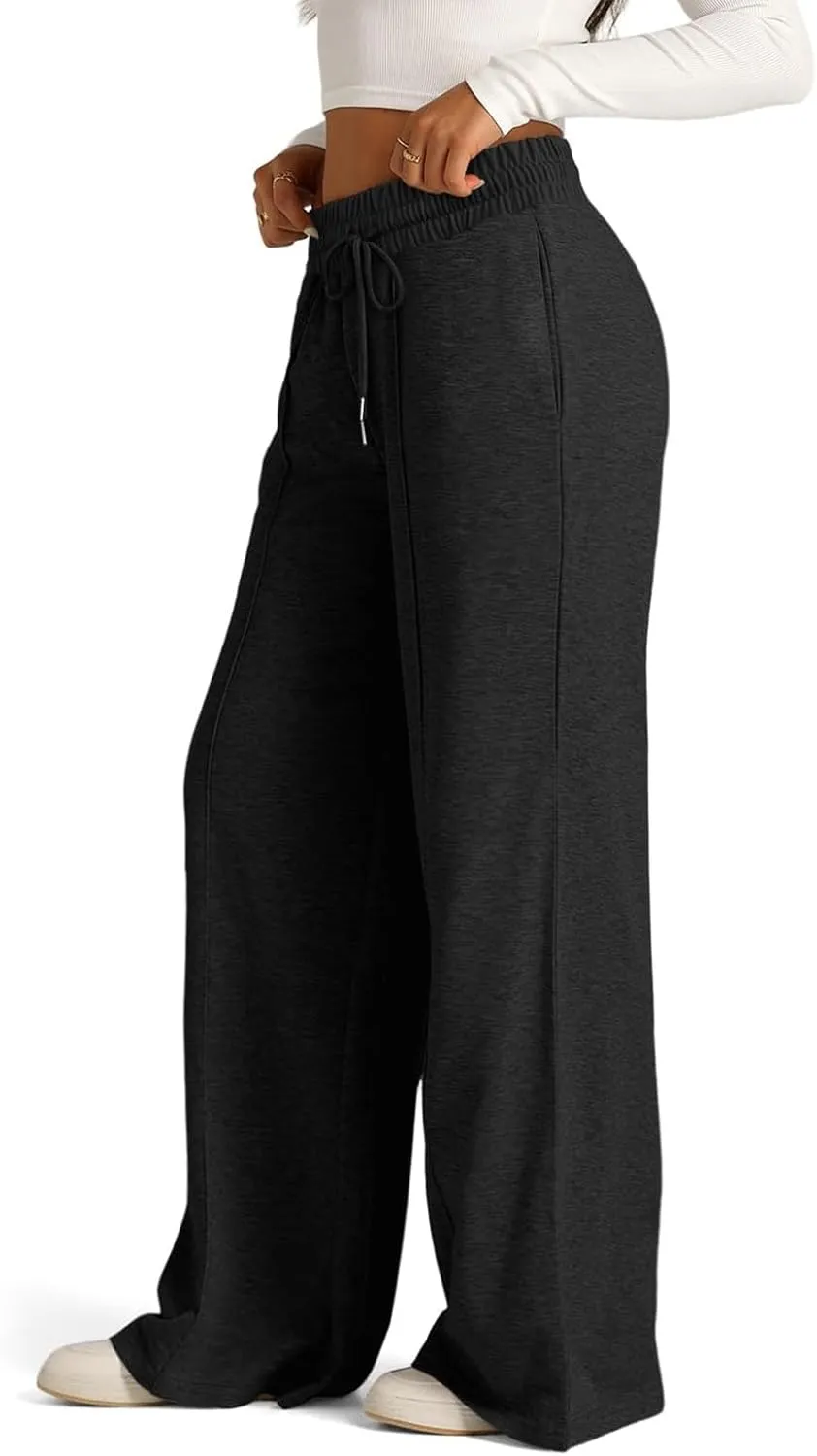 Wide Leg Sweatpants Women Baggy Casual Drawstring Waist Athletic Pants Trendy Workout Lounge Pants with Pockets