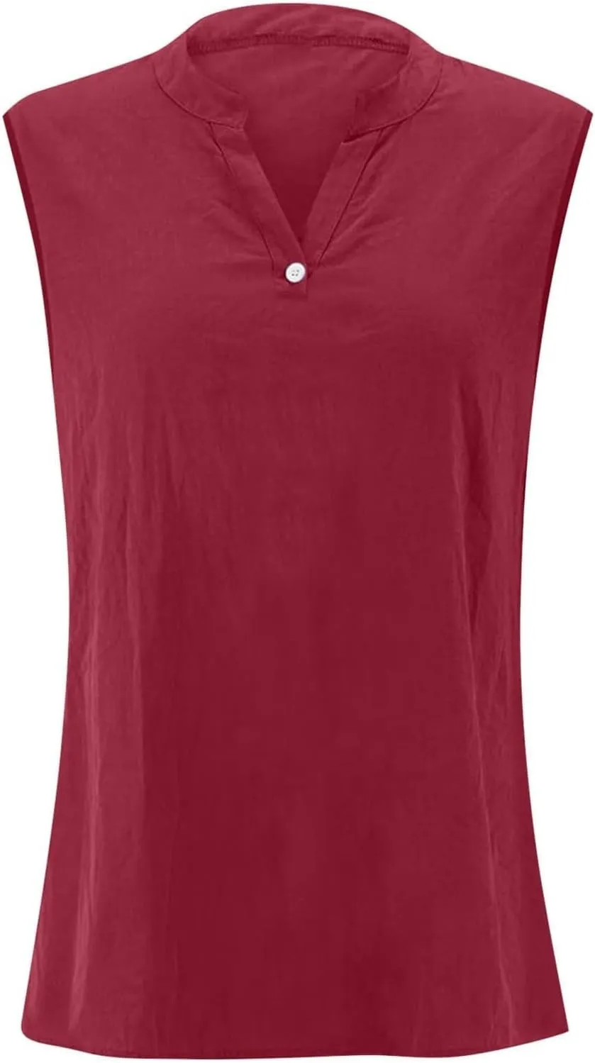 Women's 2025 Summer Tank Top V Neck Sleeveless Button Down T Shirts Trendy Lightweight Casual Loose Side Slit Tops