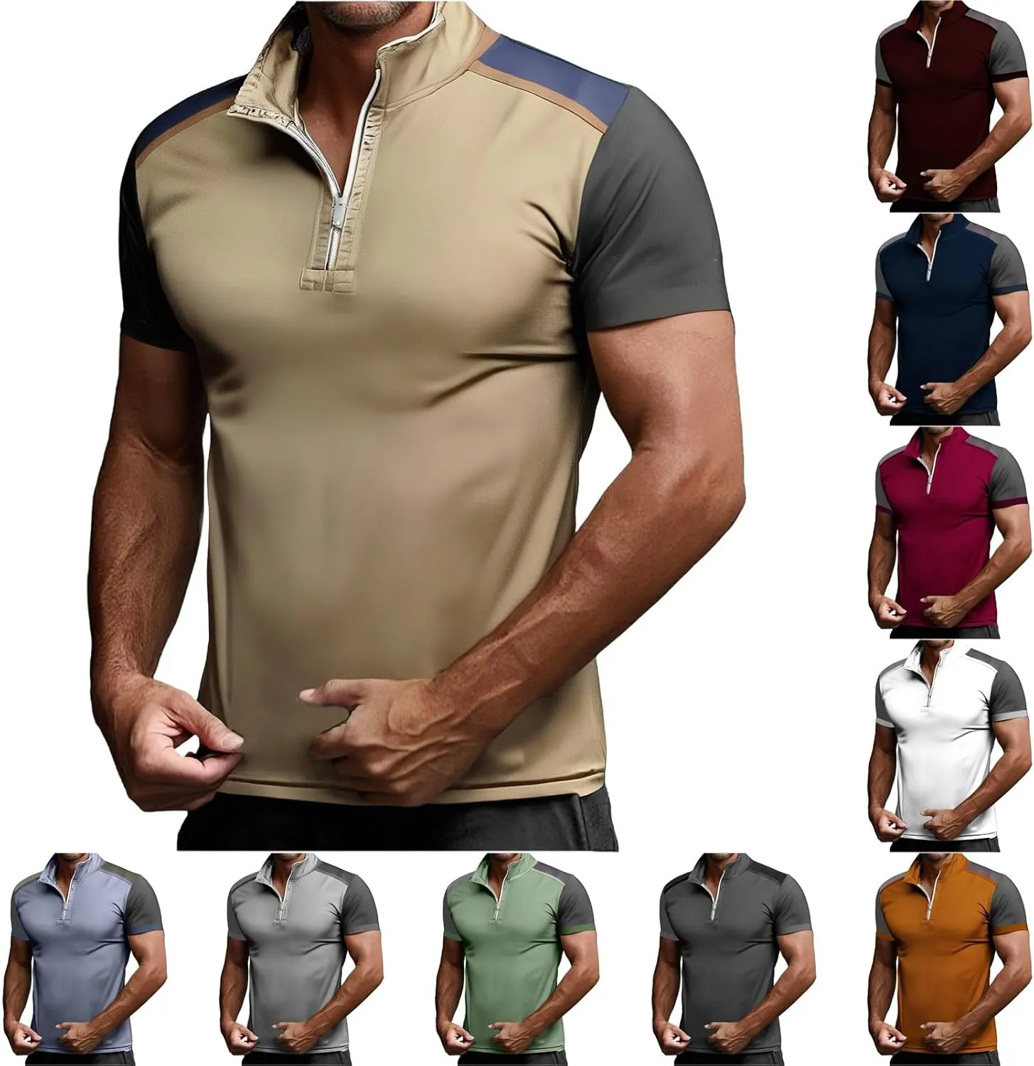 Zip Up Polo Shirts for Men Casual Short Sleeve Athletic Golf Tennis Tshirts Summer Business Sports Work Big and Tall Tee Tops