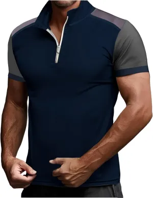 Zip Up Polo Shirts for Men Casual Short Sleeve Athletic Golf Tennis Tshirts Summer Business Sports Work Big and Tall Tee Tops